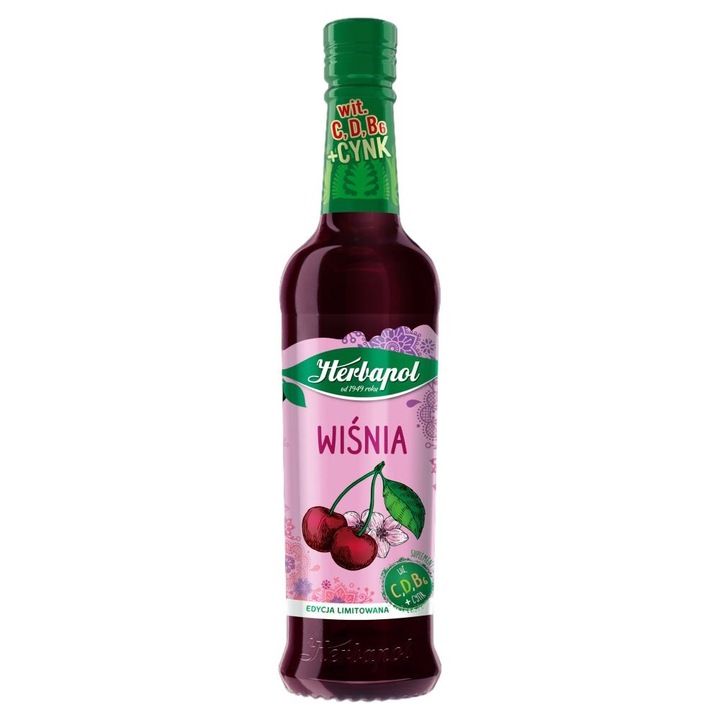 Supliment alimentar sirop Herbapol Cherry, Vitamin C D B6, 420ml