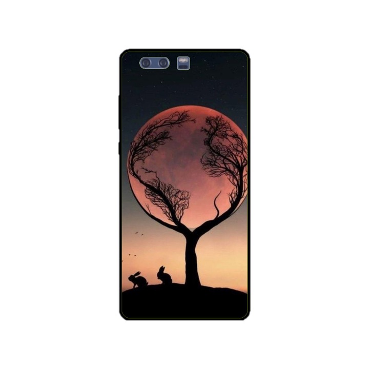 Husa personalizata HQPrint si Folie de Silicon pentru Huawei P10, model Moon Tree, multicolor, S1D1M0068