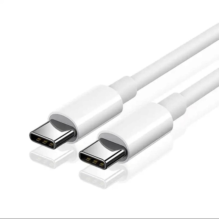 Мрежово зарядно, Type-C / Type-C кабел, 25W, Съвместимо с iPhone 15, 15pro, 15 pro max и Samsung, Quick Charge, Бял