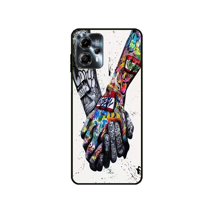 Husa personalizata HQPrint si Folie de Silicon pentru Motorola Moto G13, model Abstract Holding, multicolor, S1D1M0271