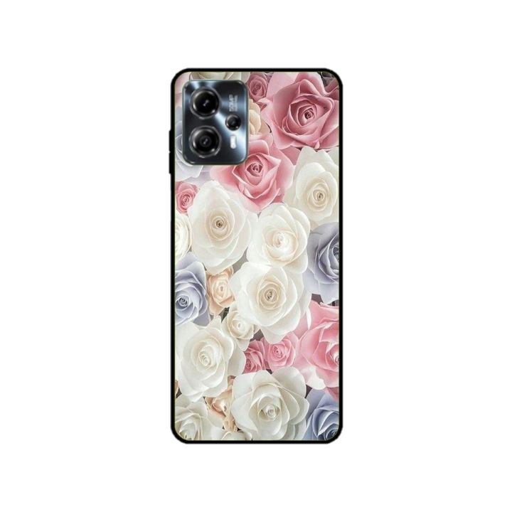 Husa personalizata HQPrint si Folie de Silicon pentru Motorola Moto G13, model Flowers #23, multicolor, S1D1M0385