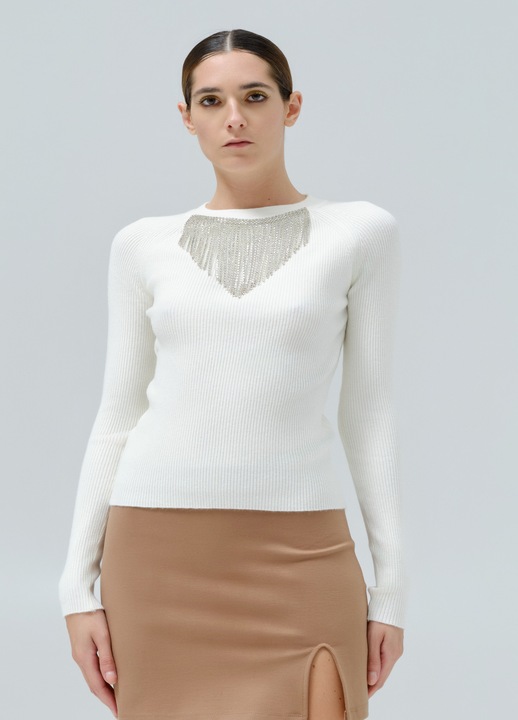 Bluza dama cu maneci lungi si detaliu colier in fata, marime universala, culoare alba, LUMINA Fashion