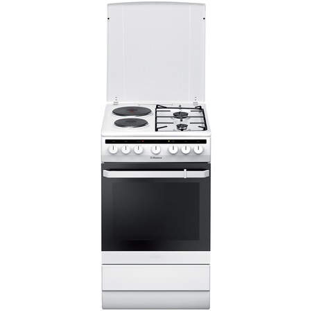 Aragaz mixt Hansa FCMW58151, 4 Zone de gatit, Cuptor electric, Grill, Rotisor, A, Alb