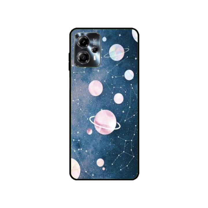 Husa personalizata HQPrint si Folie de Silicon pentru Motorola Moto G23, model Solar System, multicolor, S1D1M0313