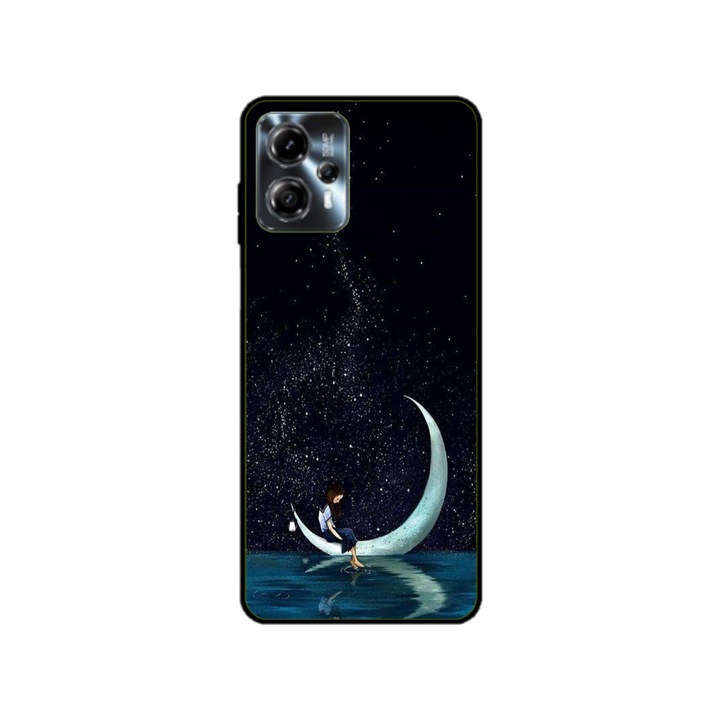Husa personalizata HQPrint si Folie de Silicon pentru Motorola Moto G13, model Moon Fishing, multicolor, S1D1M0270
