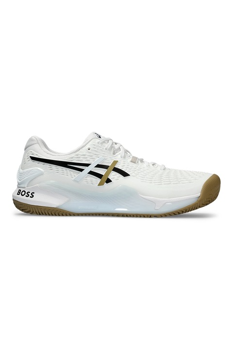 Asics, Pantofi cu logo contrastant pentru tenis Gel-Resolution 9 Clay, Alb optic/Negru