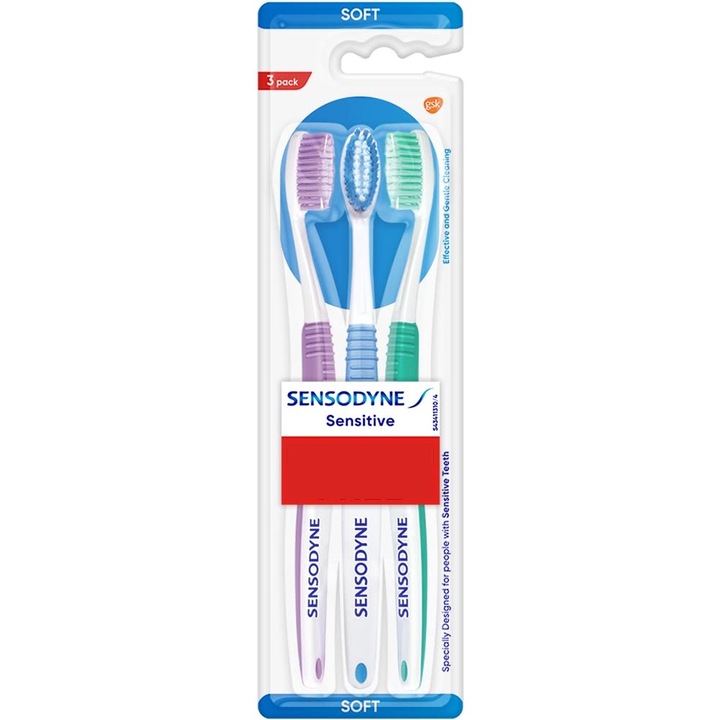 Periute de dinti Sensodyne Sensitive Soft, 3 bucati