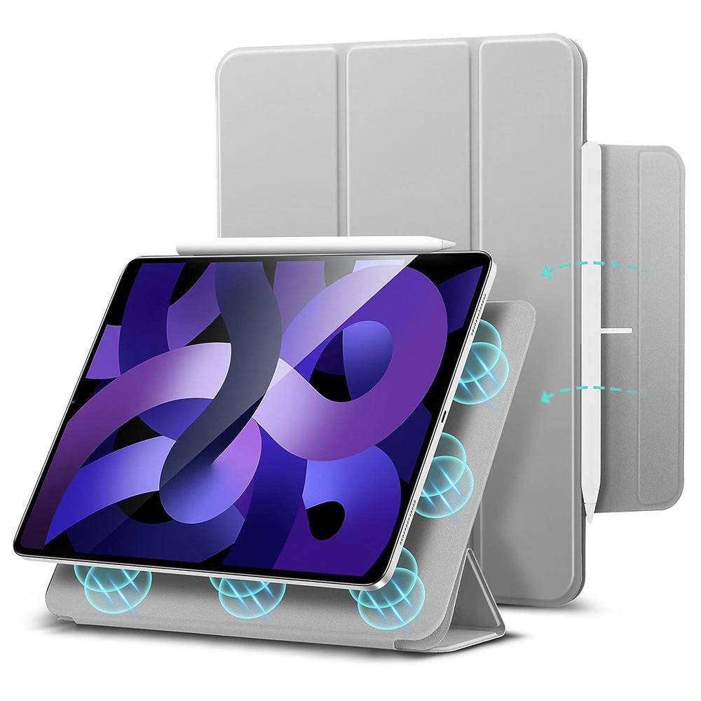 Husa compatibila cu Apple iPad Air 5 (2022), Puternic magnetizata, FlipCover Fusion, Piele ecologica, Functie stand, Auto-wake, Protectie fata-spate, Anti-zgarieturi, Acoperire antiderapanta, Gri