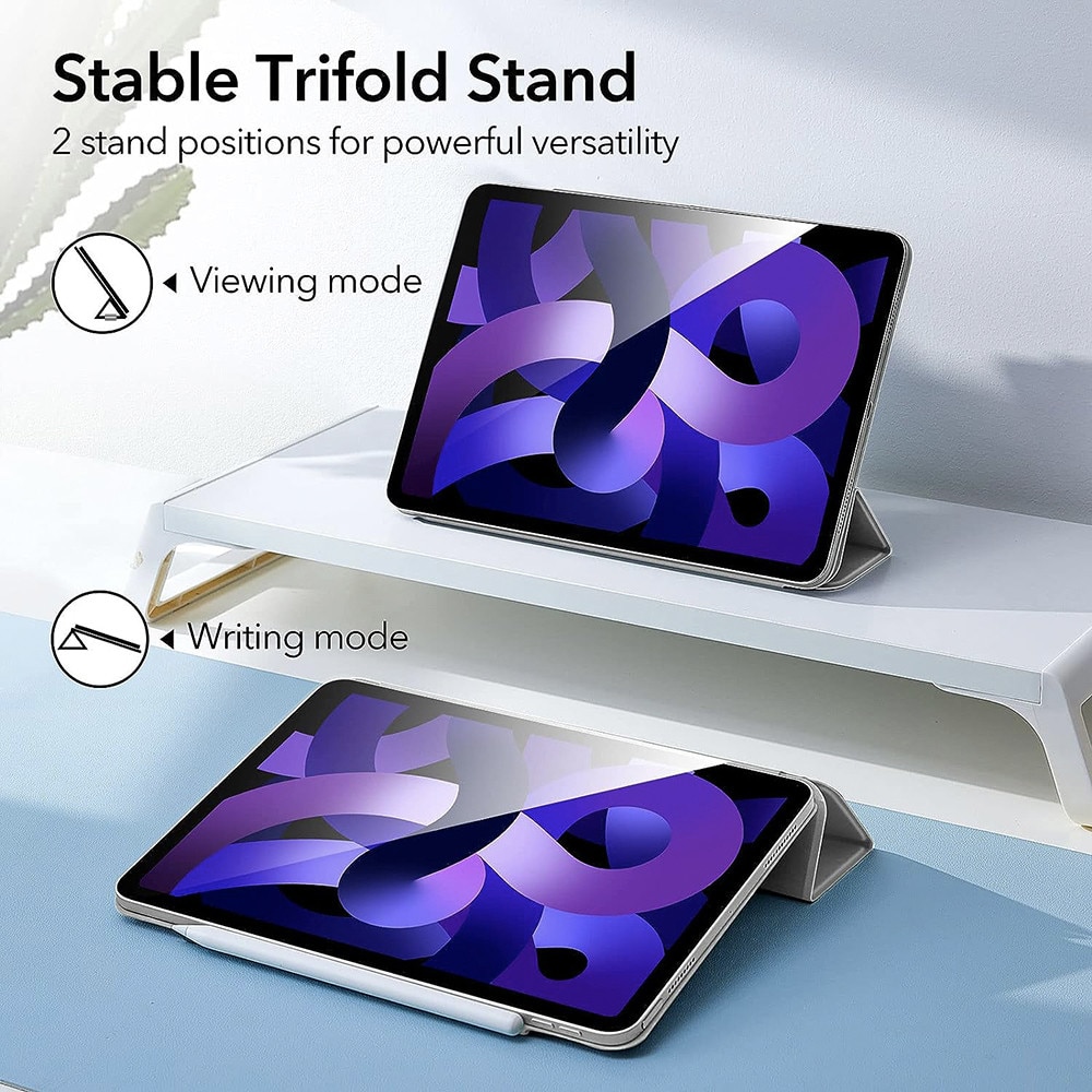 Husa compatibila cu Apple iPad Air 5 (2022), Puternic magnetizata, FlipCover Fusion, Piele ecologica, Functie stand, Auto-wake, Protectie fata-spate, Anti-zgarieturi, Acoperire antiderapanta, Gri