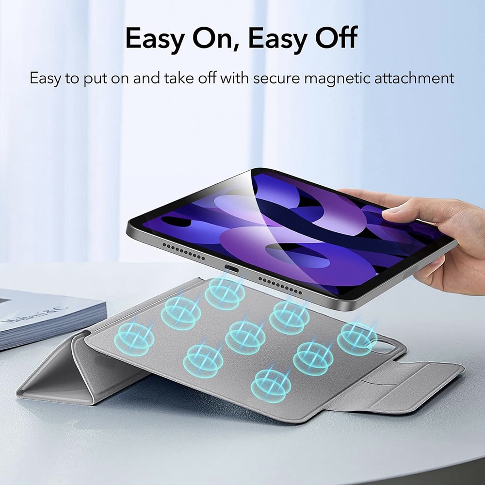 Husa compatibila cu Apple iPad Air 5 (2022), Puternic magnetizata, FlipCover Fusion, Piele ecologica, Functie stand, Auto-wake, Protectie fata-spate, Anti-zgarieturi, Acoperire antiderapanta, Gri