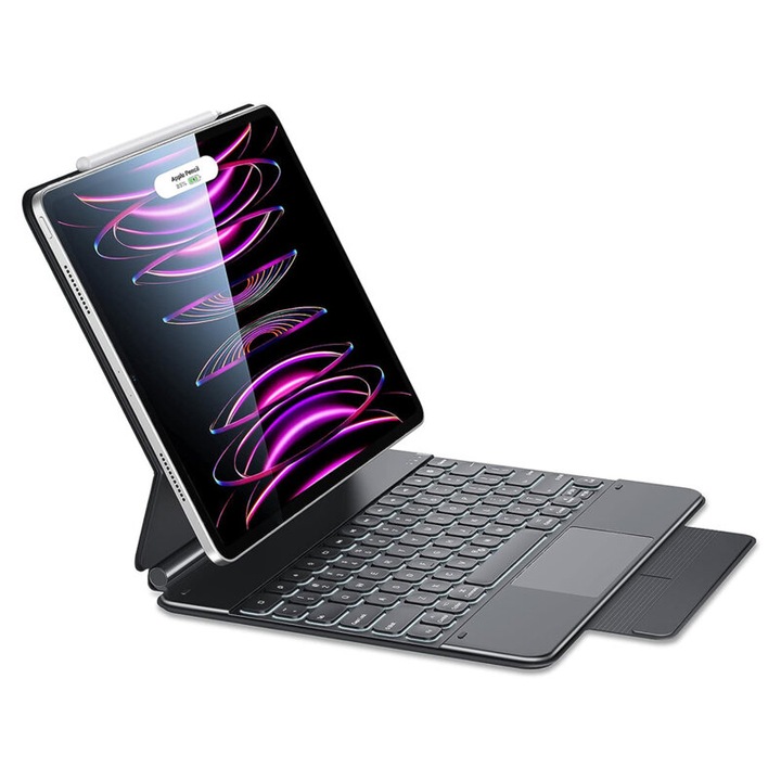 Калъф, съвместим с iPad Pro 12.9" 2018/2020/2021/2022, Rebound Magnetic Keyboard, с клавиатура, магнитно затваряне и държач за писалка, черен