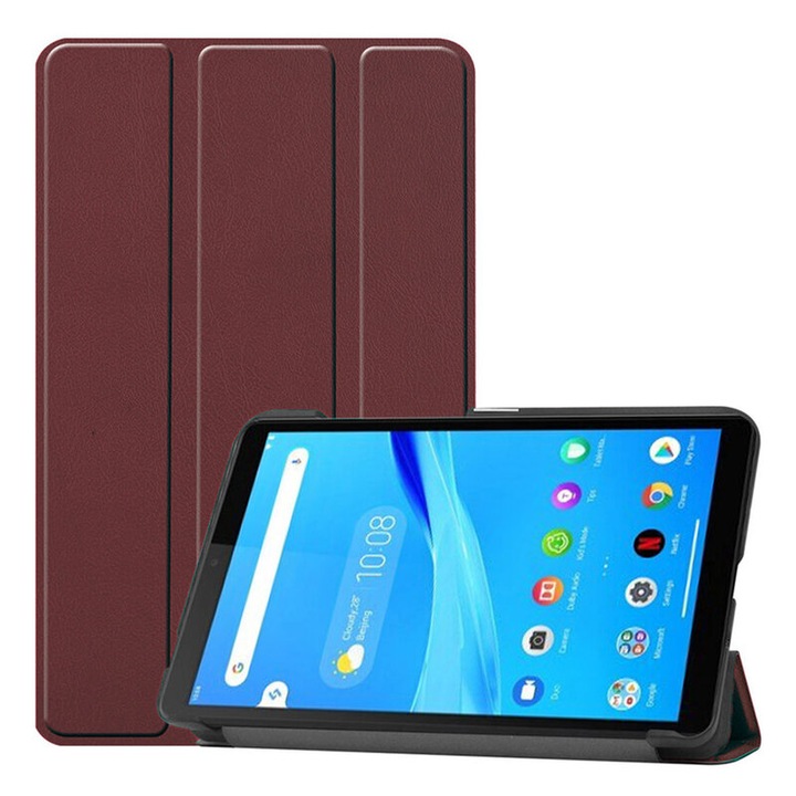 Lenovo Tab M7 kompatibilis védőburkolatú felhajtható tok, táblagéphez, FoldPro, állvány típusú, ökológiai bőr, piros