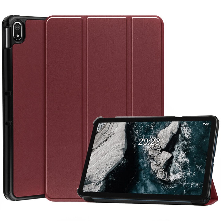 Защитен капак flip cover за таблет съвместим с Nokia T20, FoldPro, тип стойка, екологична кожа, Червен