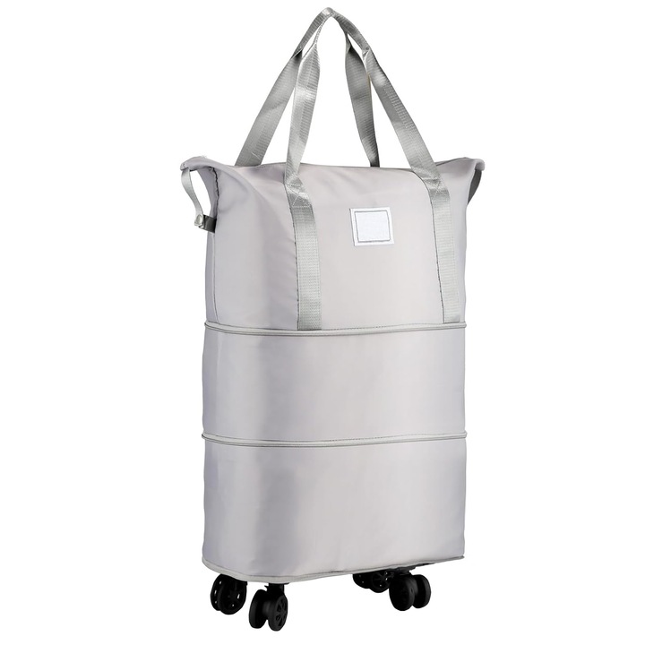 Пътна чанта с колелца, BYONDSELF®, 4 подвижни колелца, 3 разширителни слоя, 25-55L, сгъваема, 22x40x66cm, сива