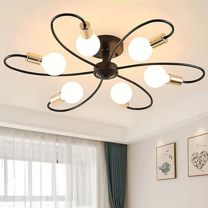 Candelabru modern Nordic, Excitat®, Cadru pentru lustra LED, Fier, E27, E26, 220V, Pentru BucaTaRie, Dormitor, Camera, Living, Culoare calda, 50x15cm, Auriu/Negru