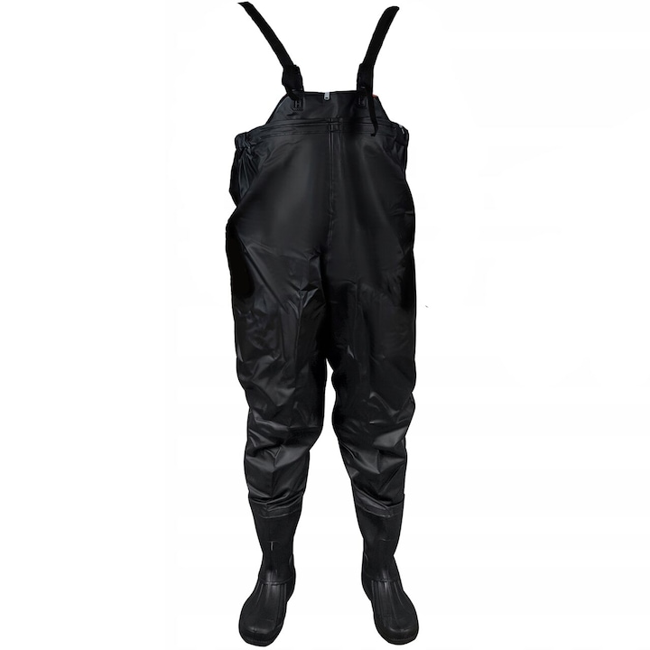 Pantaloni, cu pieptar, salopeta, pentru pescuit, cu bretele ajustabile, cizme, marimea 44, negru, Malatec