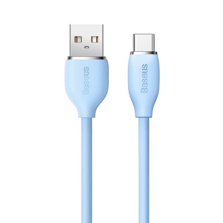 Adat- és töltőkábel, Jelly Liquid adatkábel, USB-C típusú USB-csatlakozó, 100 W, szilikon, 1,2 m hosszú, világoskék
