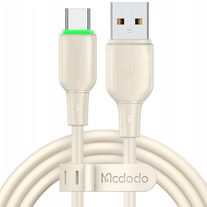 Adat-és töltőkábel, Mcdodo, gyorstöltés USB - USB-C 100W, kompatibilis az Apple CarPlay / Android auto / Samsung / iPhone / Xiaomi / Oppo, 1.2M, LED, Bézs