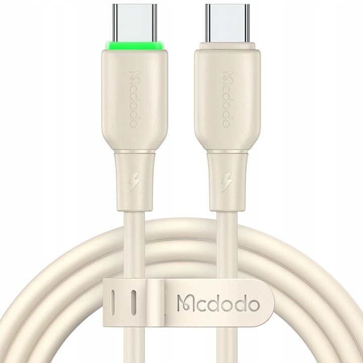 Adat-és töltőkábel, Mcdodo, gyorstöltés USB-C - USB-C 65W, kompatibilis az Apple CarPlay / Android auto / Samsung / iPhone / Xiaomi / Oppo, 1.2M, LED, Bézs