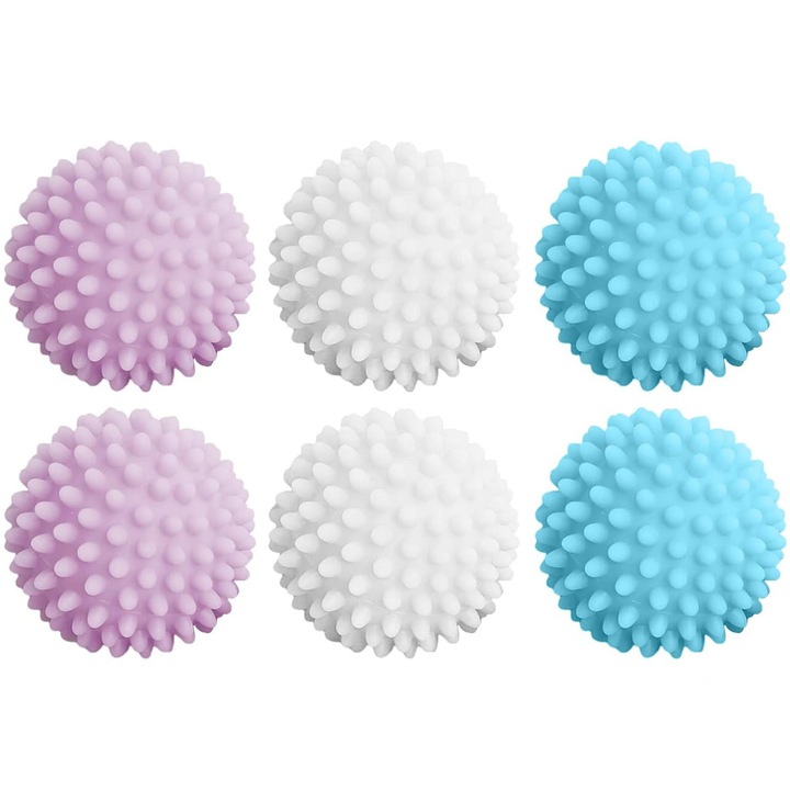 Set 6 bile pentru uscator, NUODWELL, Material PVC, reutilizabil, antistatic, ajuta la uscarea rapida a hainelor si previne sifonarea si incurcarea hainelor, multicolor