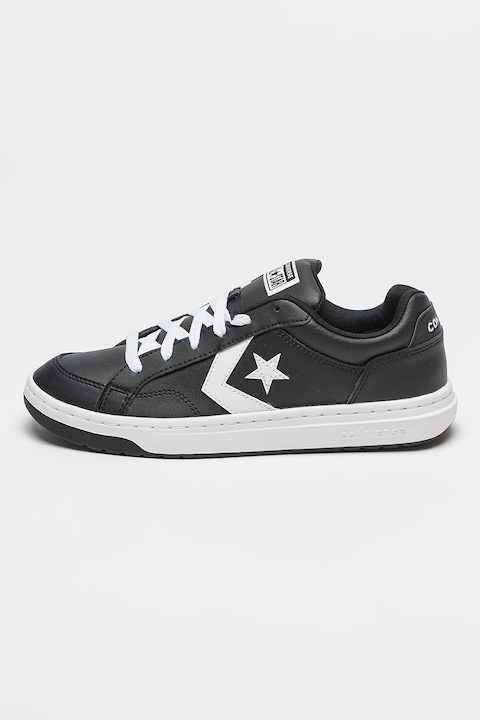 Converse, Pantofi sport de piele cu logo aplicat, Alb/Negru