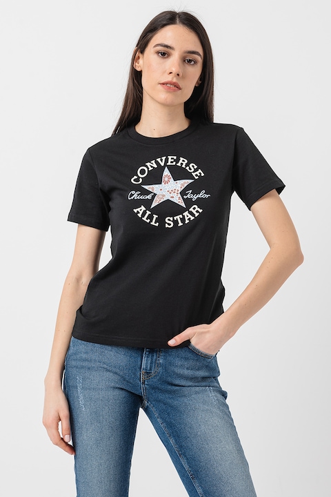Converse, Флорална тениска с лого, Бял/Син/Черен
