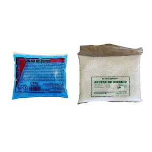Set Sulfat de cupru, piatra vanata, ingrasamant de tip MIF, pentru stropire pomi fructiferi, vita de vie si legume, 1 Kg + Ingrasamant Azotat de amoniu, 5 kg
