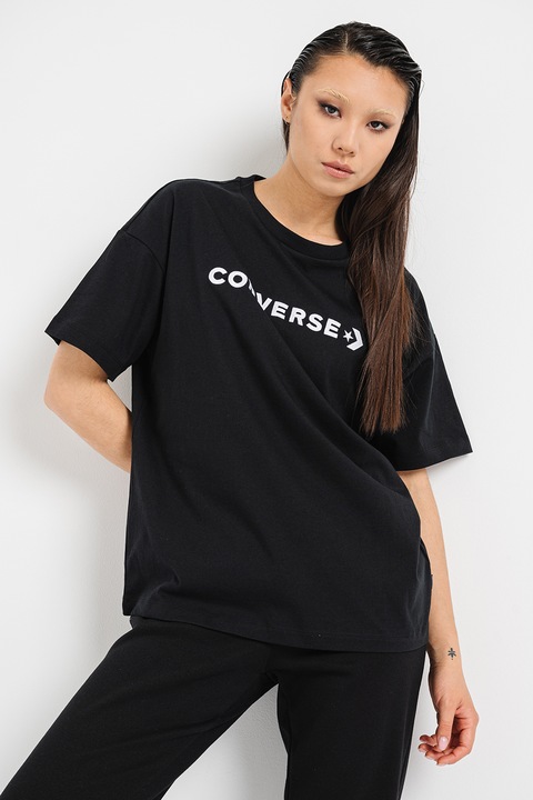 Converse, Tricou supradimensionat din bumbac cu imprimeu logo, Negru