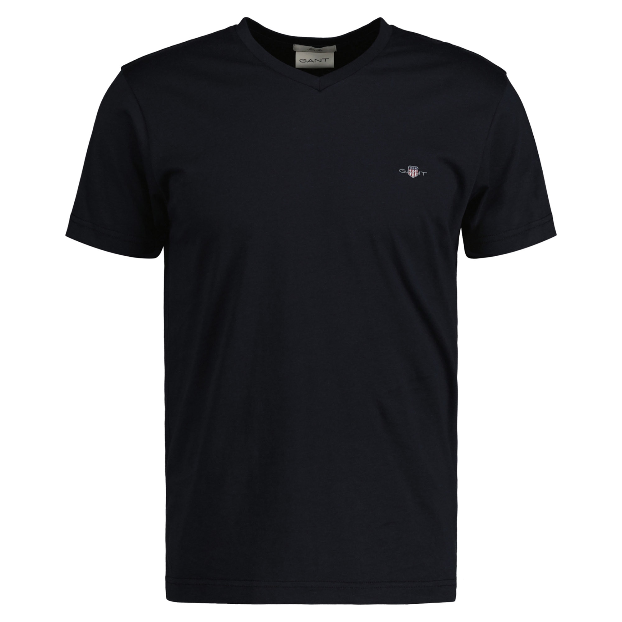 Gant, Tricou slim fit cu decolteu in V, Negru, 4XL