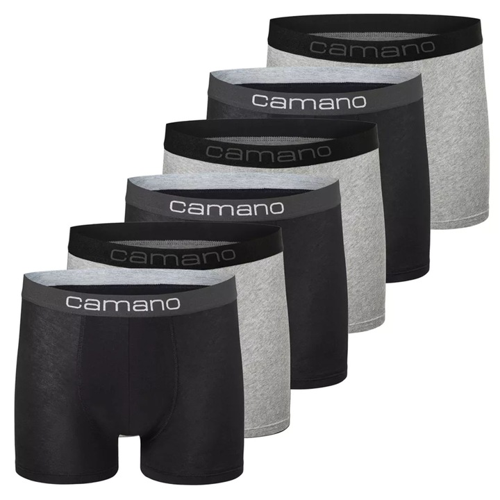 Camano, Set de boxeri cu banda logo in talie - 6 perechi, Negru/Gri