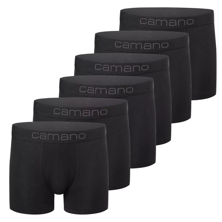 Camano, Set de boxeri cu banda logo in talie - 6 perechi, Negru