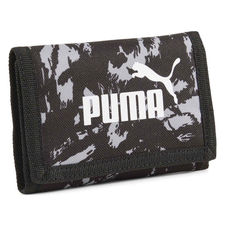 Puma, унисекс сгъваем портфейл с лого, черен