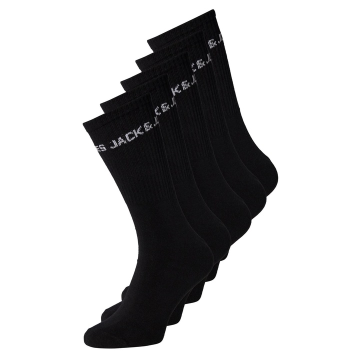 Jack & Jone, Дълги чорапи с лого - 5 чифта, Черен