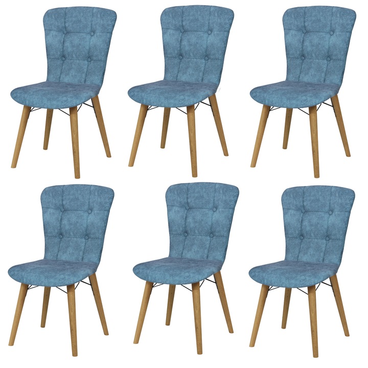Set 6 scaune Artur, cadru din metal, tapiterie din material textil, bleu, 88x48 cm