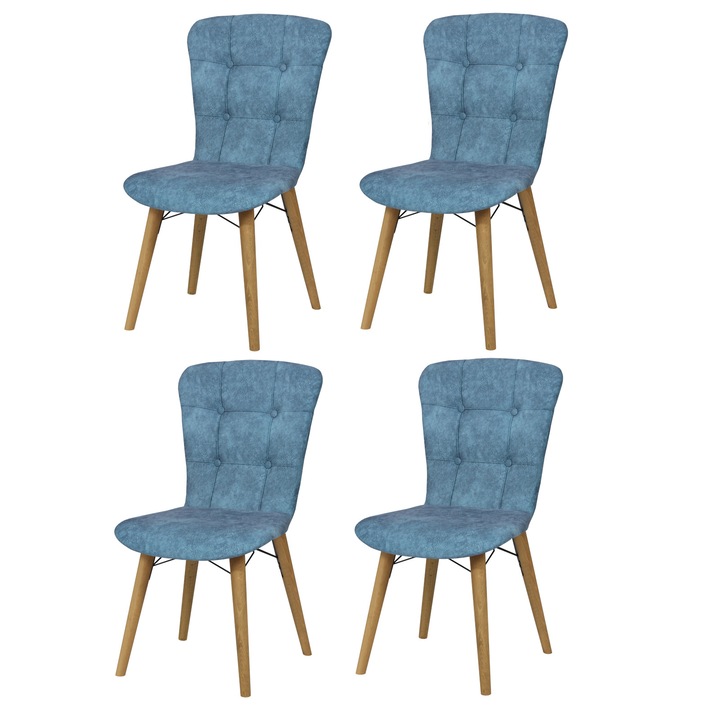 Set 4 scaune Artur, cadru din metal, tapiterie din material textil, bleu, 88x48 cm