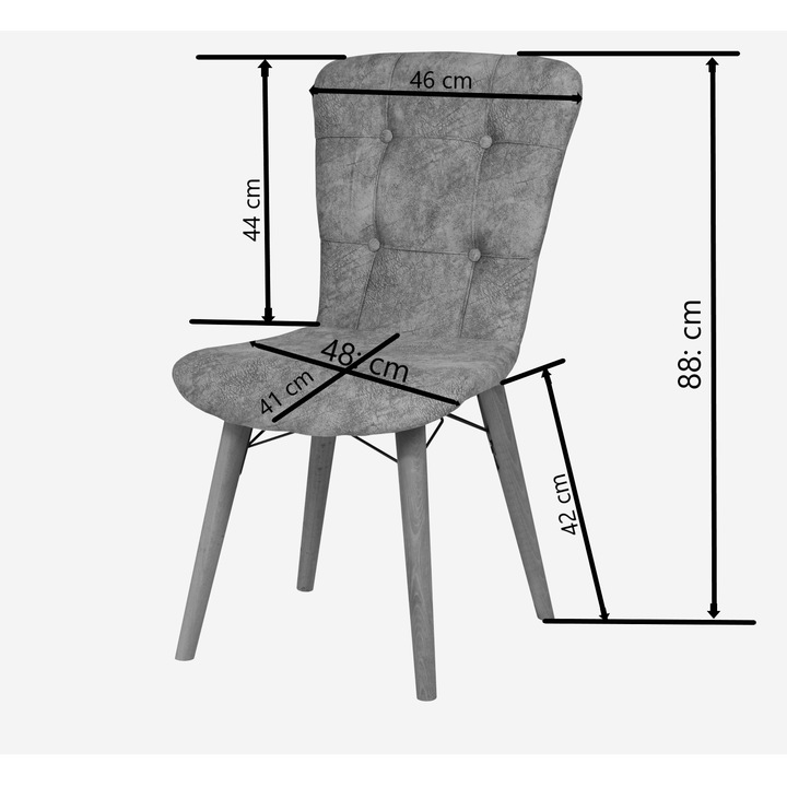 Set 4 scaune Artur, cadru din metal, tapiterie din material textil, gri deschis, 88x48 cm