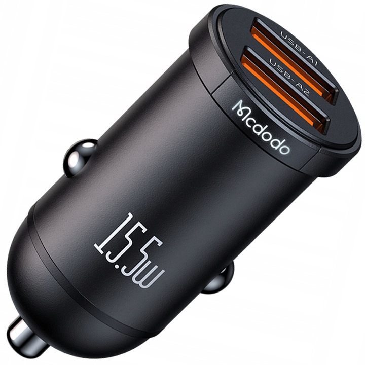 Autótöltő, Mcdodo, Gyorstöltés 2 x USB 15.5W, Samsung / iPhone / Xiaomi / Oppo, Fekete