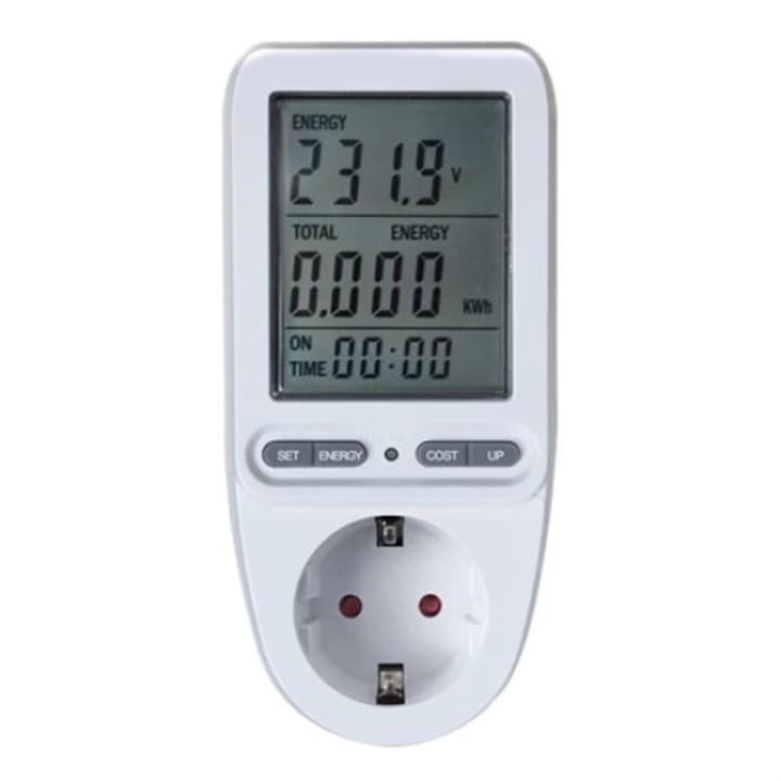Priza cu contor energie, display LCD, max.16A, 3680 W, GETI GPM05 - SCHUKO