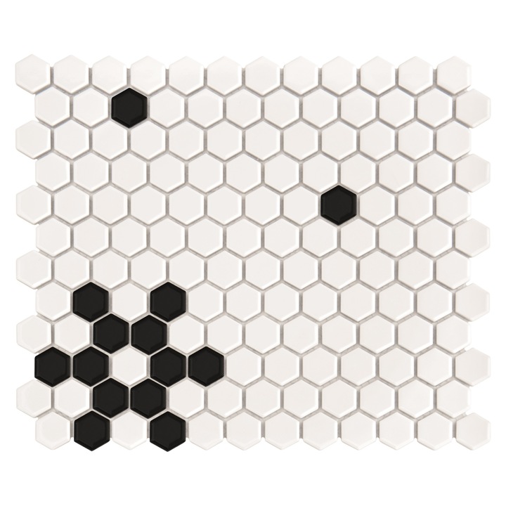 Faianta/Gresie mozaic, DUNIN, MINI HEXAGON B&W SNOW PREMIUM MATT 26x30x0,7cm