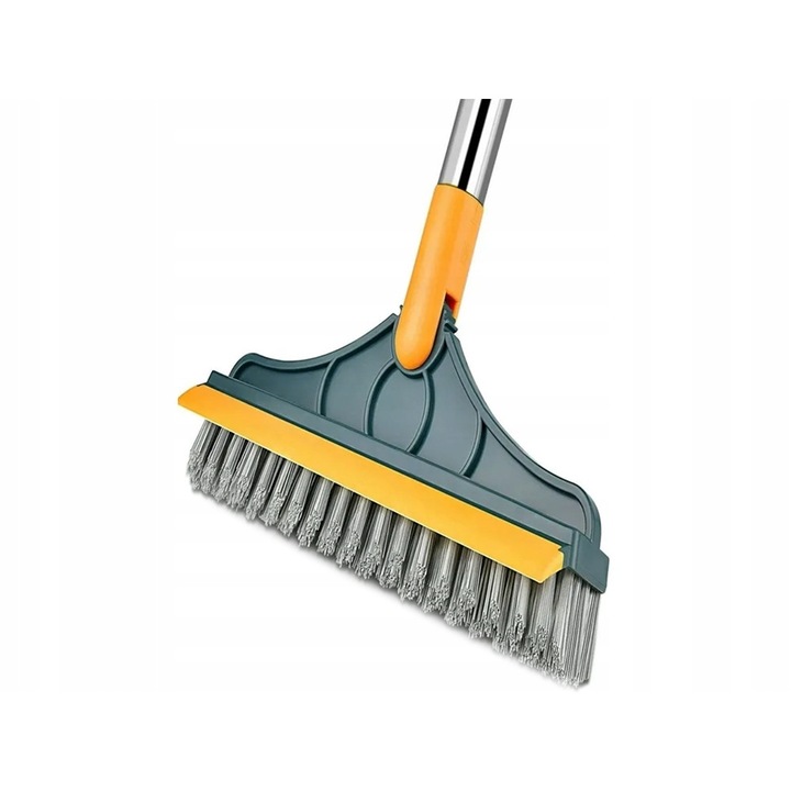 Matura 2in1 Perie cu Racleta pentru Spalat Podeaua Anete®, Cap Detasabil/Rotativ 120°, Perii in Forma de V, Otel Inoxidabil, Plastic/Polipropilena, 100x22cm, Verde-galben