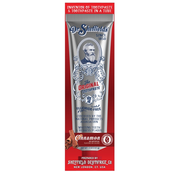 Паста за зъби, Dr. Sheffield's, канела, избелване на зъби и премахване на плака, с флуорид, вкус на канела, 141 g