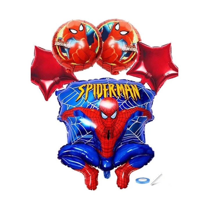 5 db-os fóliás lufi készlet, Pókember figura, Partyhoz, Multicolor