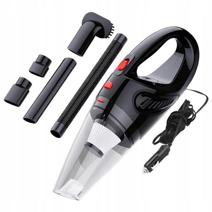 Многофункционална прахосмукачка за кола с DC 12V USB захранване, Капацитет 0,25 L, Дължина на кабела 3,5 M, Размери 34x12x10 cm, Сменяеми дюзи, HEPA филтър, Компактен дизайн и лесна за работа, Безшумна