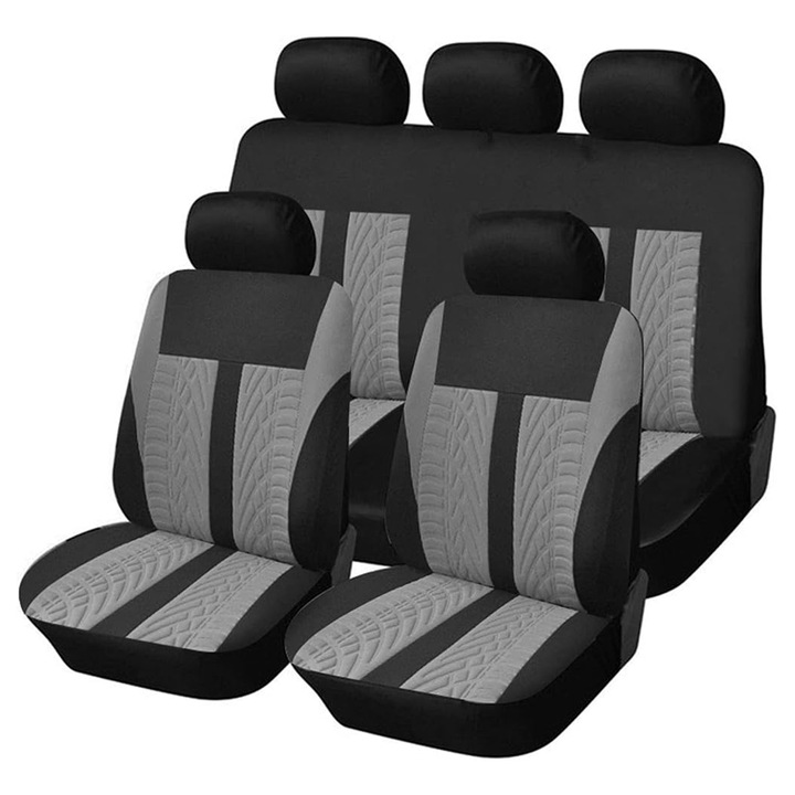 Set 9 huse pentru scaun auto universale, Poliester, Gri