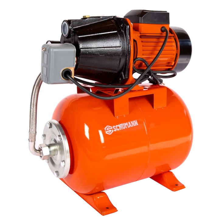 Hidrofor de mare putere, SCHUMANN®, AUTOJET80S, cu turbina din inox, membrana EPDM, 24 L, 5 Bar, 1500 W, 60 l/min, inaltime refulare 45 m, Rosu