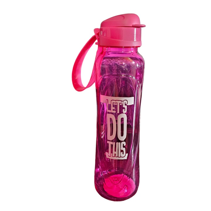 Спортна бутилка за вода с капак, 630 мл - розова