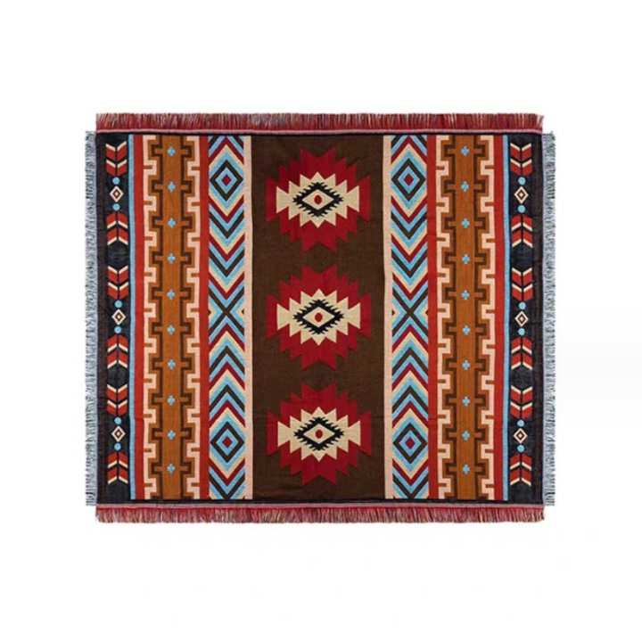 Hosszúcipős takaró, 90x90 cm, pamut és lenvászon, törzsi kivitel, kempingezéshez/piknikhez