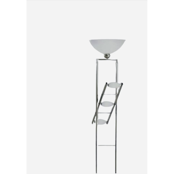 Veioza Soldat STL 12-1061/4 SATIN Pretabila Canapea Living E27 160W+G4/12V 3X20W Baza Reglabila Metal Chrom Satinat, cu Brat Interior Flexibil, Intrerupator de Picior pe fir Abajur Sticla Alb ORION