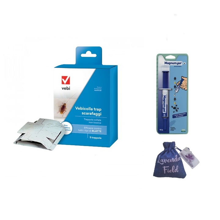 Gel insecticid Magnum 10 gr si 5 x capcane Vebicolla si sac lavanda LF 10 gr anti gandaci de bucatarie si canalizare
