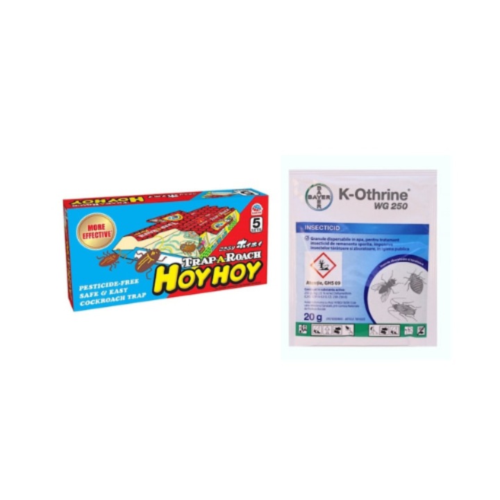 Set Capcana Trap a Roach Casuta Gandaci, Cutie cu 5 Capcane + Insecticid K-Othrine WG 250, 20 g